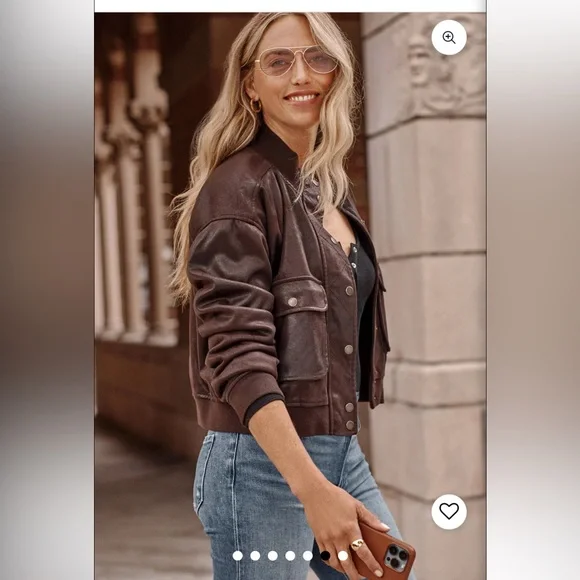 Evereve Dark Brown Bomber Jacket NWOT - Picture 7 of 16